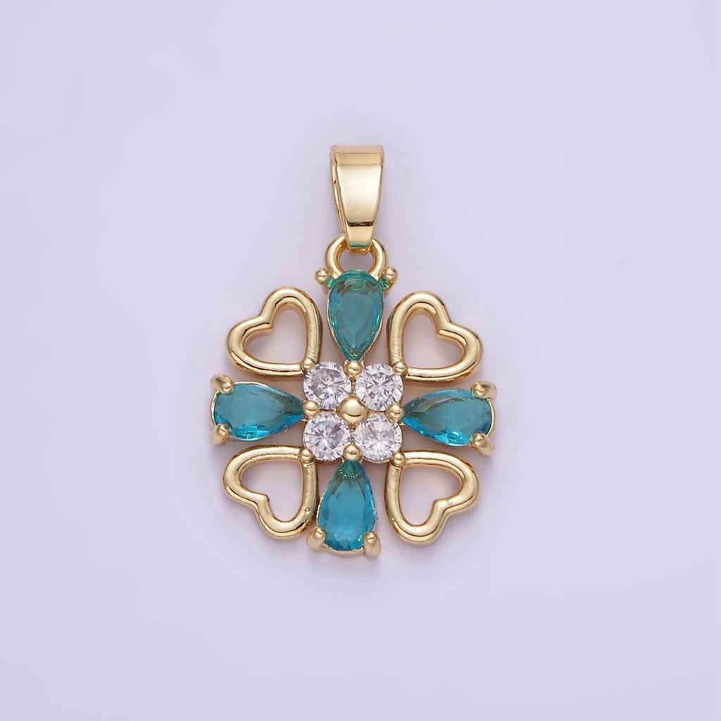 14K Gold plated Blue Teardrop Open Heart Geometric Pendant | AA1184 - DLUXCA