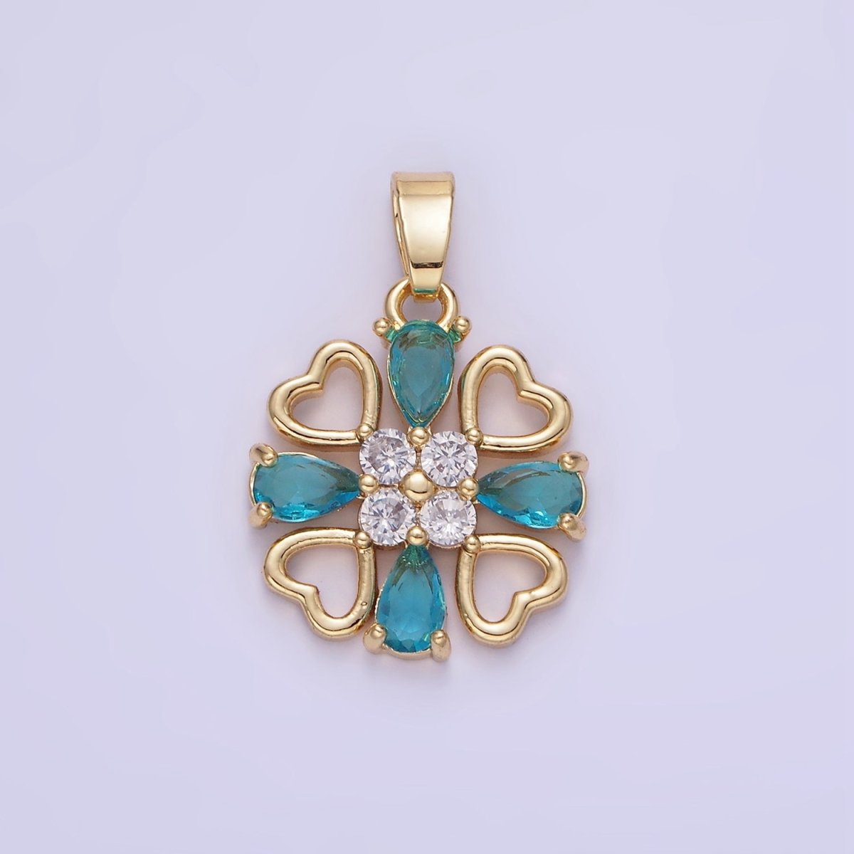 14K Gold plated Blue Teardrop Open Heart Geometric Pendant | AA1184 - DLUXCA