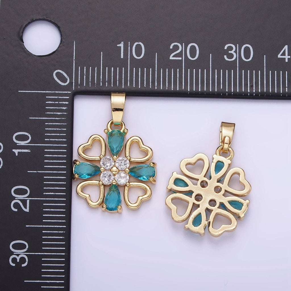 14K Gold plated Blue Teardrop Open Heart Geometric Pendant | AA1184 - DLUXCA
