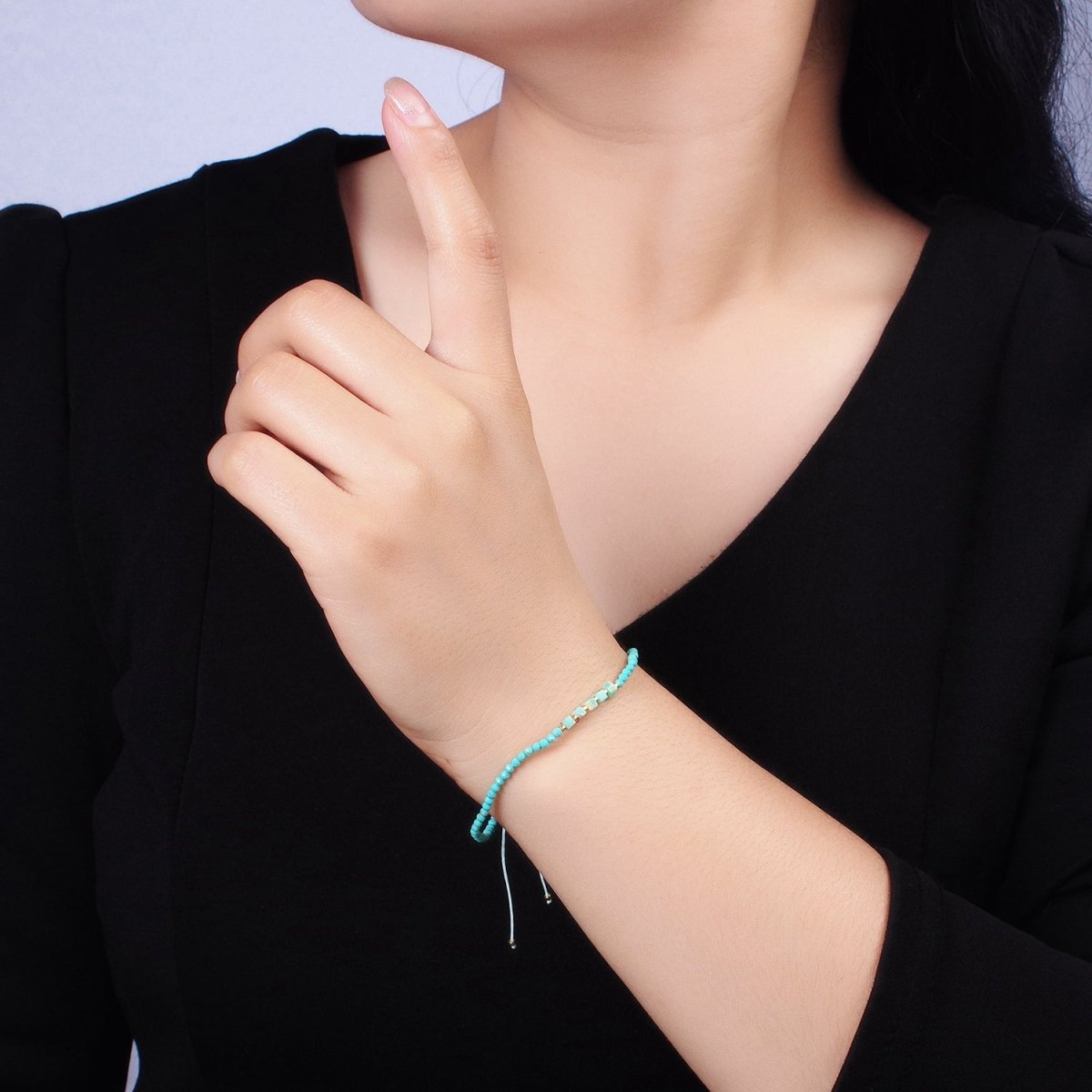 14K Gold plated Blue Turquoise Multifaceted Rope Adjustable Friendship Bracelet | WA - 02171 ~ WA - 02219 - DLUXCA