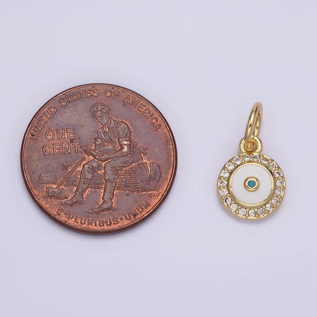 14K Gold plated Blue White Enamel Evil Eye Clear Micro Paved CZ Round Add-On Charm | N985 - DLUXCA