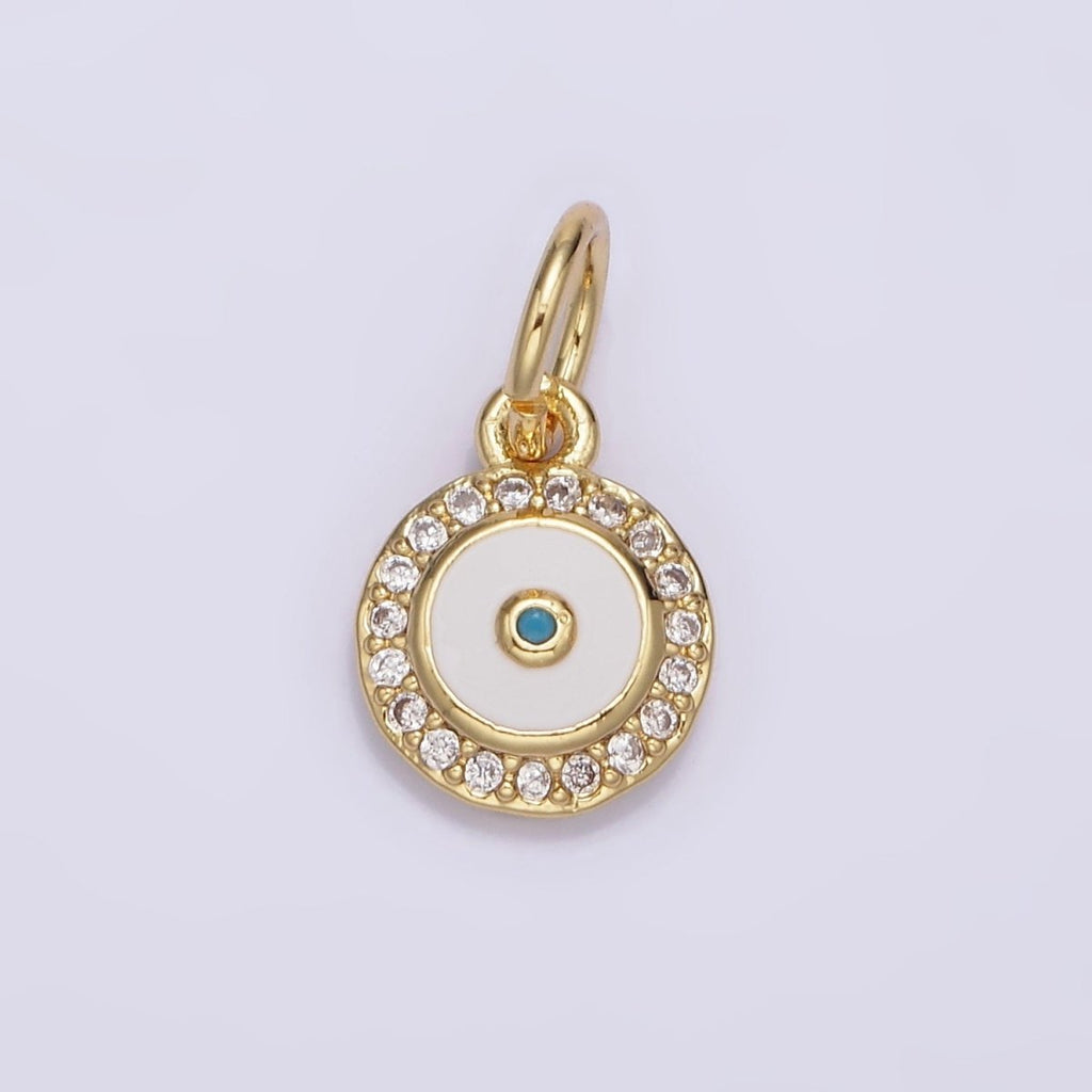 14K Gold plated Blue White Enamel Evil Eye Clear Micro Paved CZ Round Add-On Charm | N985 - DLUXCA