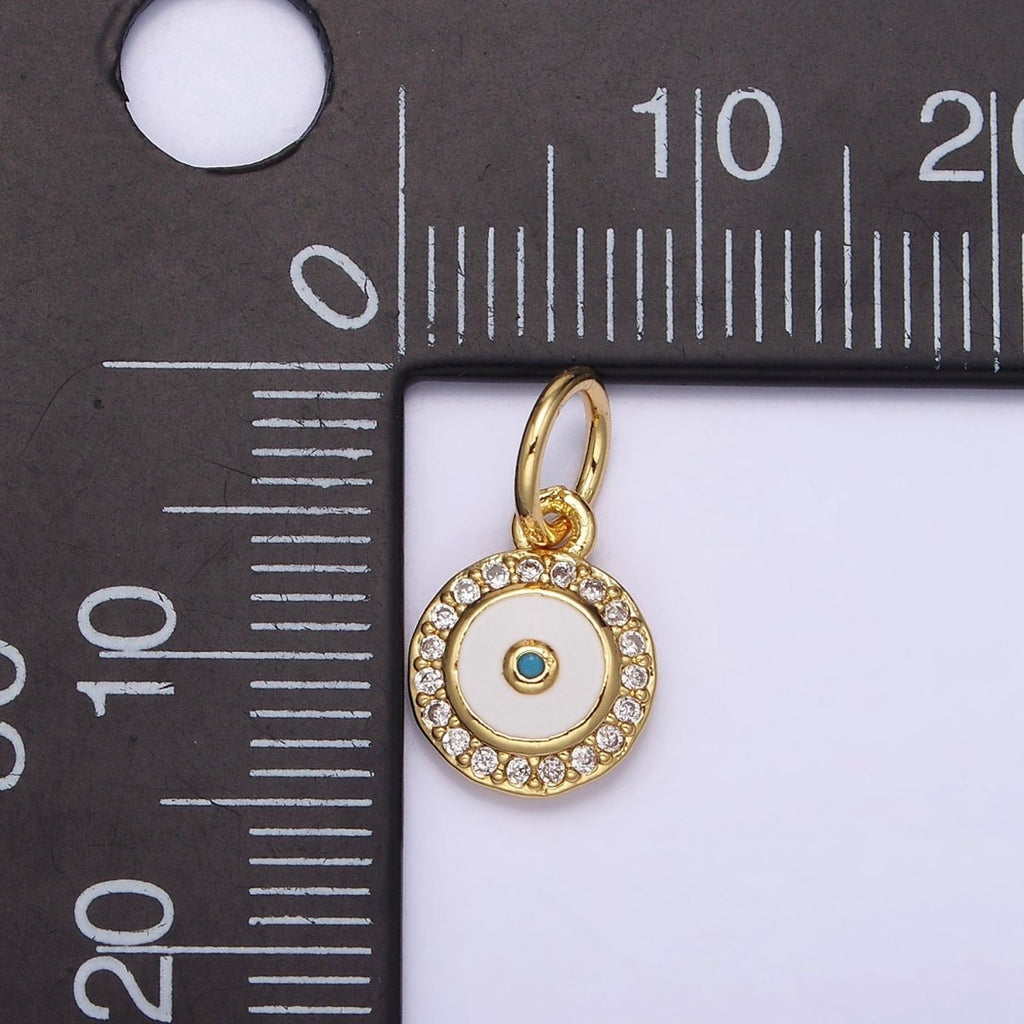 14K Gold plated Blue White Enamel Evil Eye Clear Micro Paved CZ Round Add-On Charm | N985 - DLUXCA