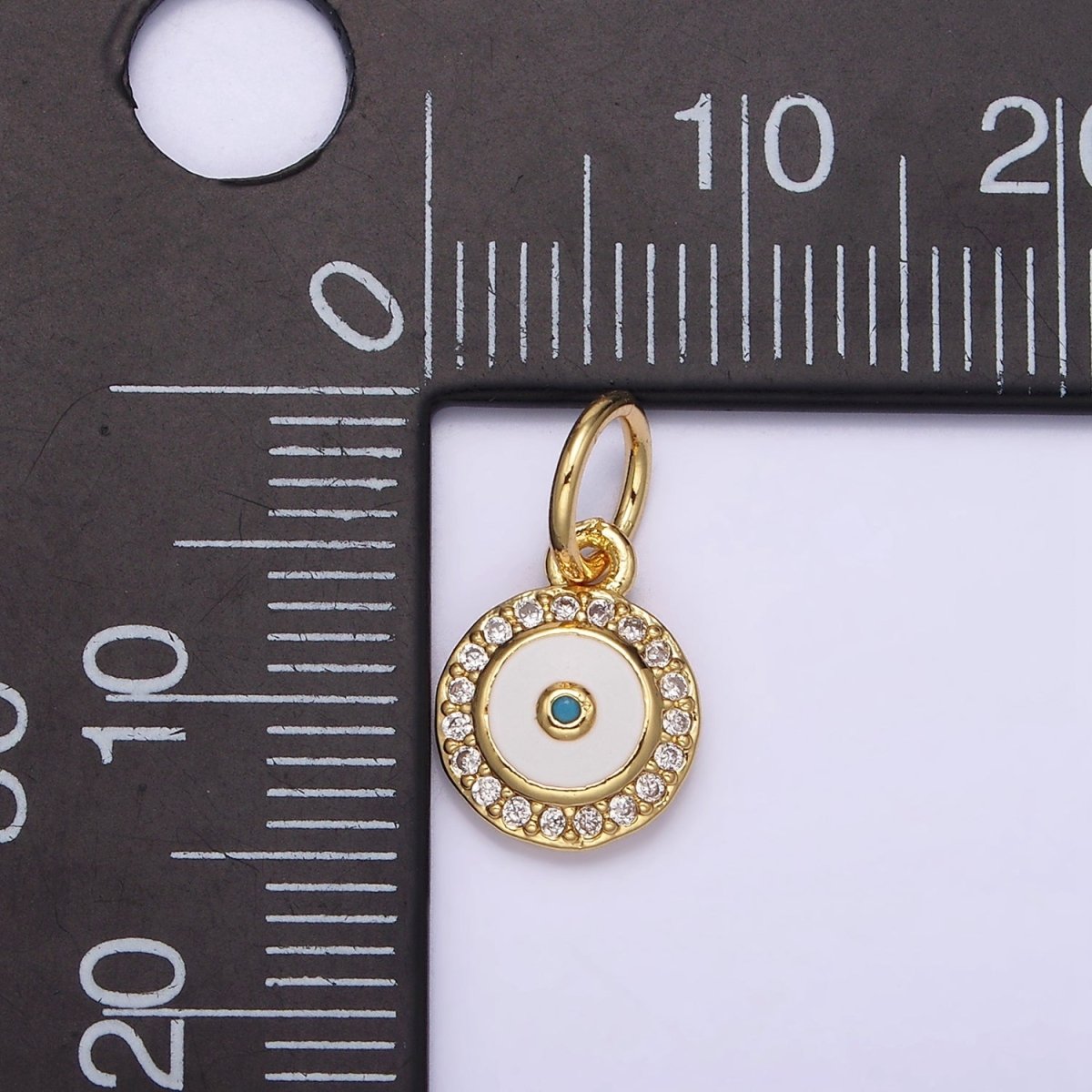 14K Gold plated Blue White Enamel Evil Eye Clear Micro Paved CZ Round Add-On Charm | N985 - DLUXCA