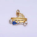 14K Gold plated Boat Ocean Water CZ Micro Paved Mixed Metal Charm | AG632 - DLUXCA