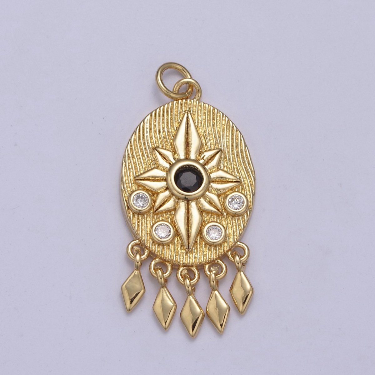 14K Gold plated Bohemian Lotus Charm With Black Cz Stone Dangle Pendant for Necklace N-350 - DLUXCA