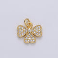 14k Gold plated Bow Charm Micro Pave Ribbon Charm, Clear Cubic Charms, CZ Gold Mini Charm, Dainty Minimalist Jewelry Supply D-710 - DLUXCA