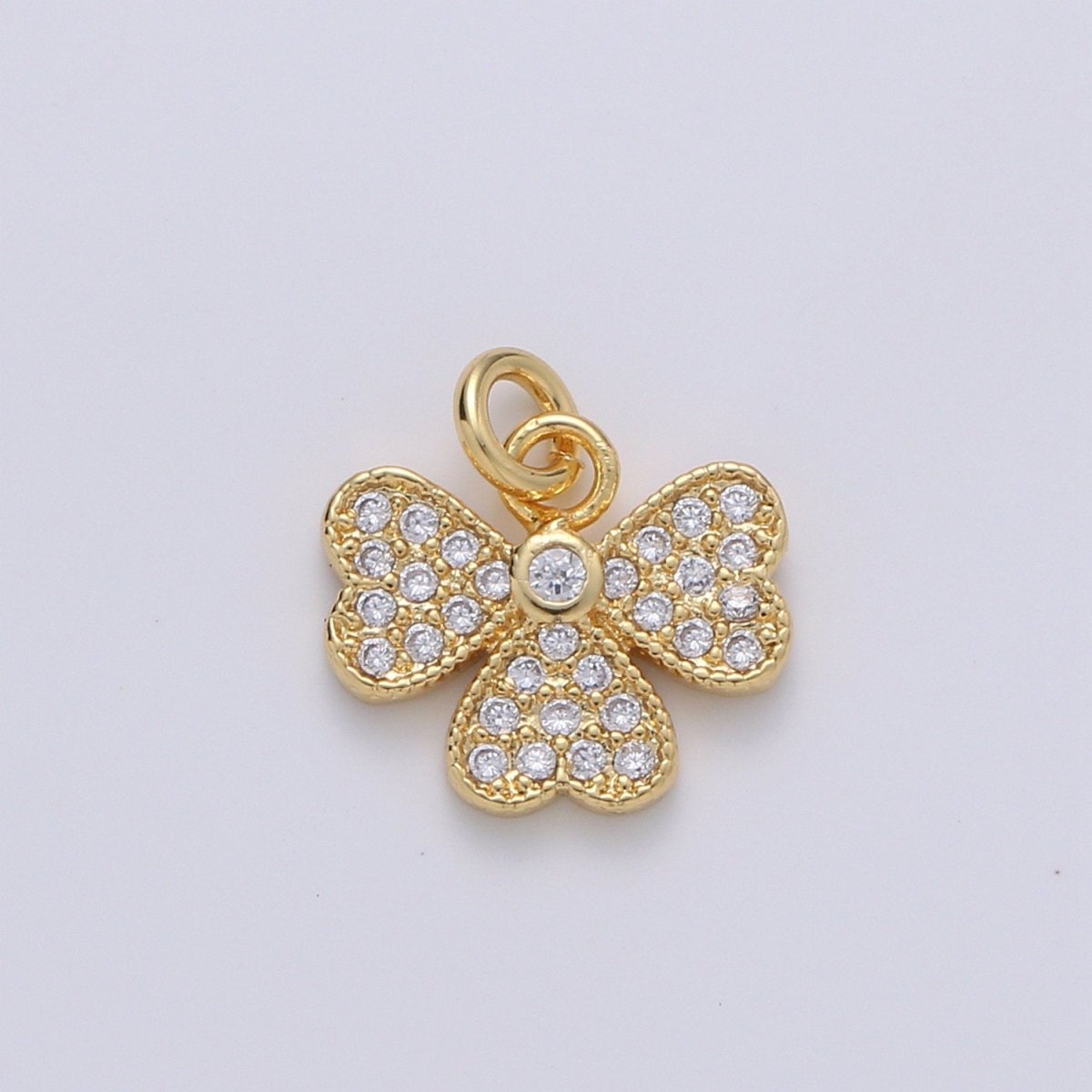 14k Gold plated Bow Charm Micro Pave Ribbon Charm, Clear Cubic Charms, CZ Gold Mini Charm, Dainty Minimalist Jewelry Supply D-710 - DLUXCA