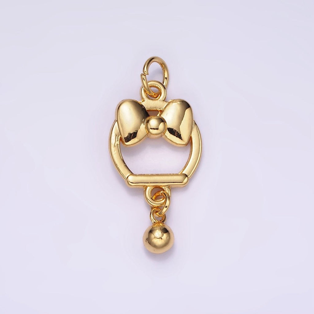 14K Gold plated Bow Ribbon Open Round Ball Drop Charm | AG650 - DLUXCA
