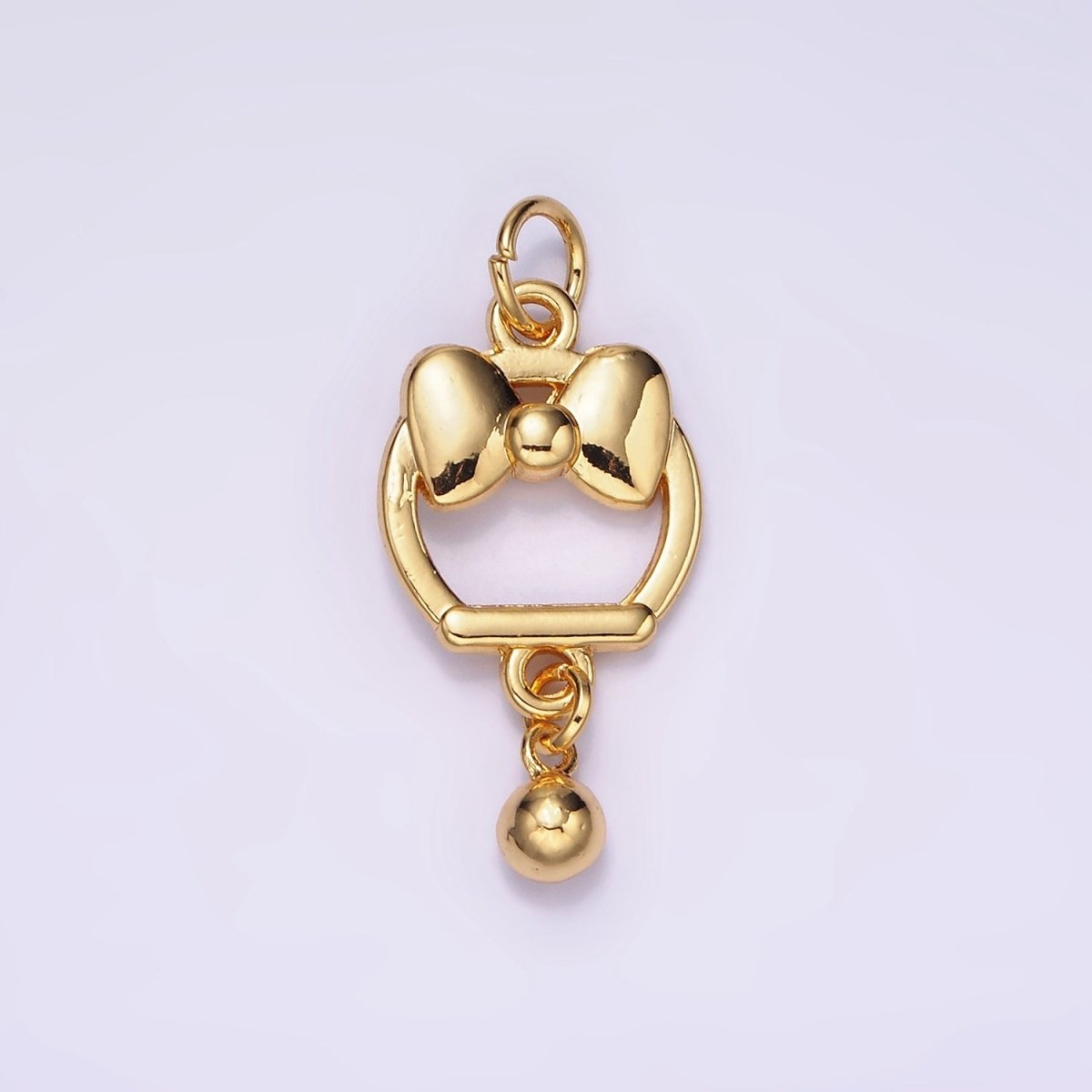 14K Gold plated Bow Ribbon Open Round Ball Drop Charm | AG650 - DLUXCA