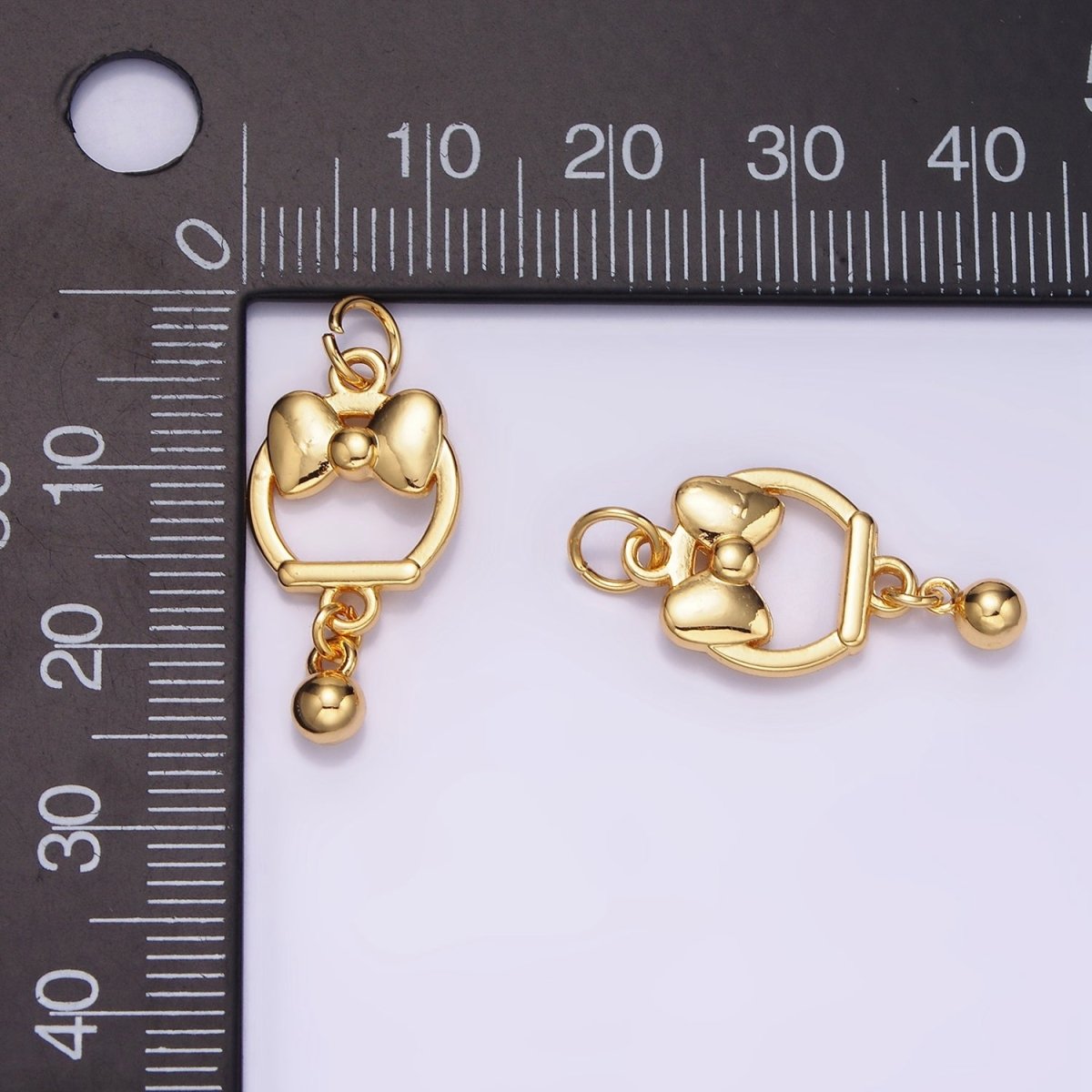 14K Gold plated Bow Ribbon Open Round Ball Drop Charm | AG650 - DLUXCA