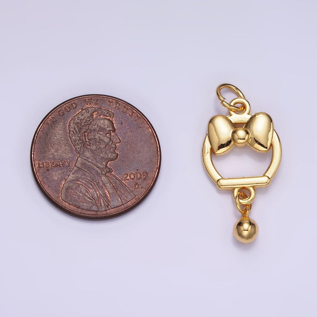 14K Gold plated Bow Ribbon Open Round Ball Drop Charm | AG650 - DLUXCA