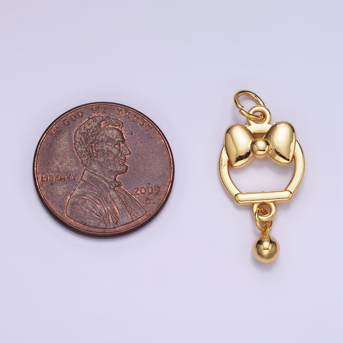 14K Gold plated Bow Ribbon Open Round Ball Drop Charm | AG650 - DLUXCA