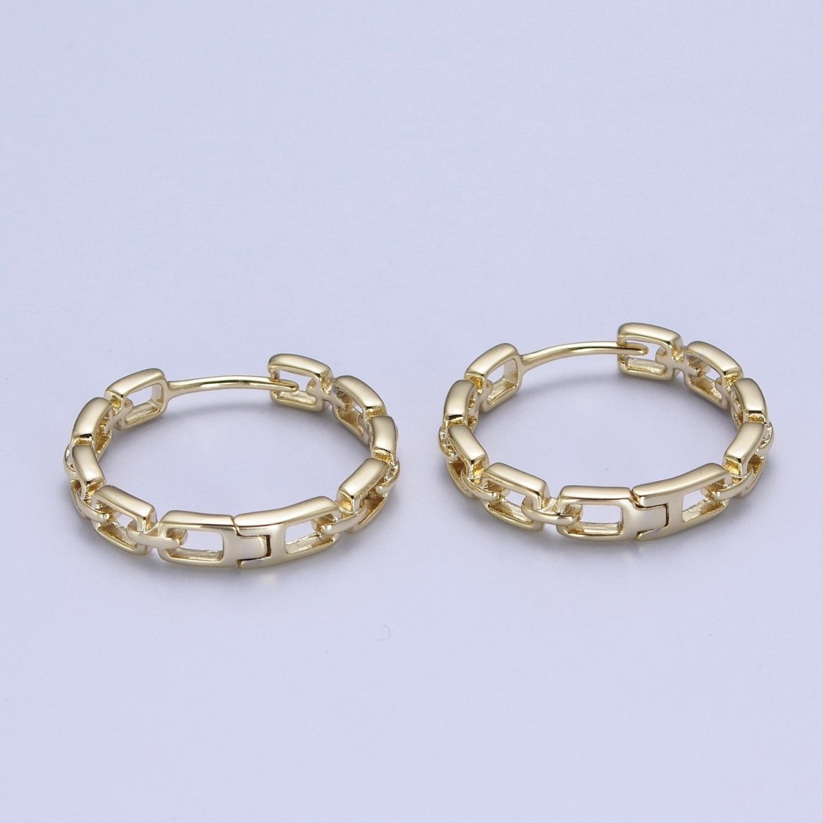 14K Gold plated Boxy Geometric Cable Chain Link Huggie Hoop Earrings | Y-013 - DLUXCA