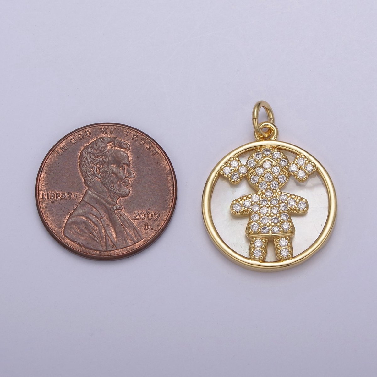 14K Gold plated Boy / Girl Charm Pendant, CZ Micro Pave Pearl Boy and Girl Pendant, Kids Charm, Cubic Zirconia, Charm Necklace N-798 N-799