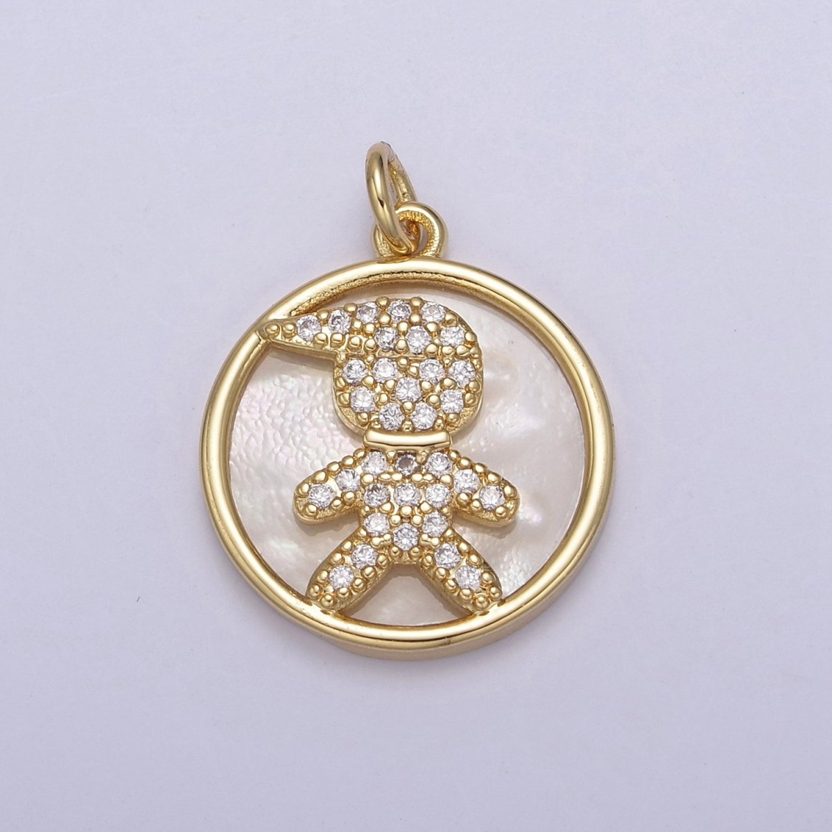14K Gold plated Boy / Girl Charm Pendant, CZ Micro Pave Pearl Boy and Girl Pendant, Kids Charm, Cubic Zirconia, Charm Necklace N-798 N-799