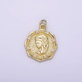 14K Gold plated Braided Girl Princess Mermaid Lady Portrait Cameo CZ Hammered Octagonal Charm | AG184 - DLUXCA