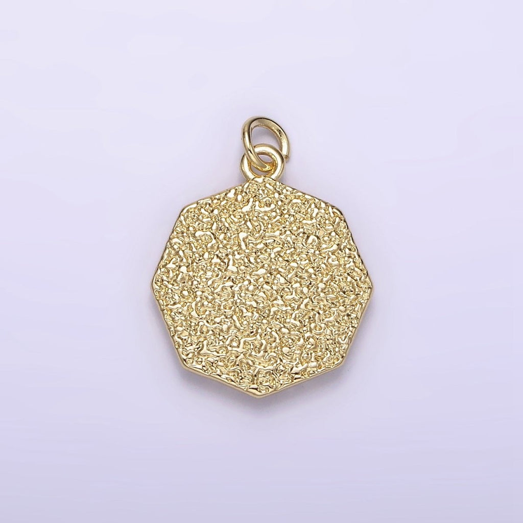 14K Gold plated Braided Girl Princess Mermaid Lady Portrait Cameo CZ Hammered Octagonal Charm | AG184 - DLUXCA