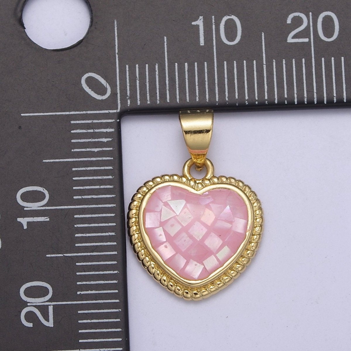 14K Gold plated Braided Pink Heart Opal Shell Pendant H-223 - DLUXCA