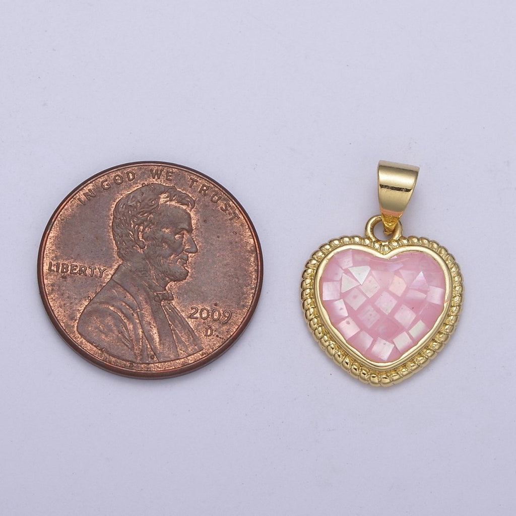 14K Gold plated Braided Pink Heart Opal Shell Pendant H-223 - DLUXCA