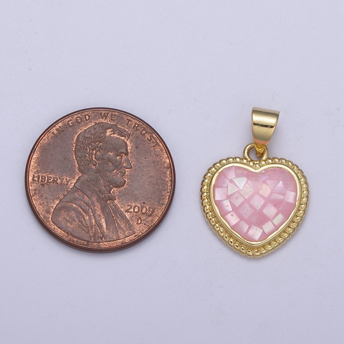 14K Gold plated Braided Pink Heart Opal Shell Pendant H-223 - DLUXCA
