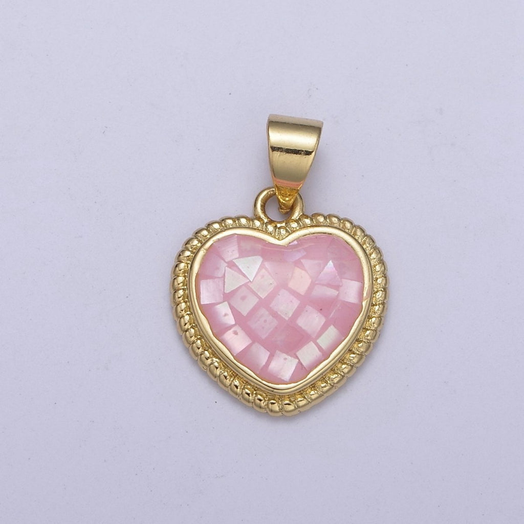 14K Gold plated Braided Pink Heart Opal Shell Pendant H-223 - DLUXCA