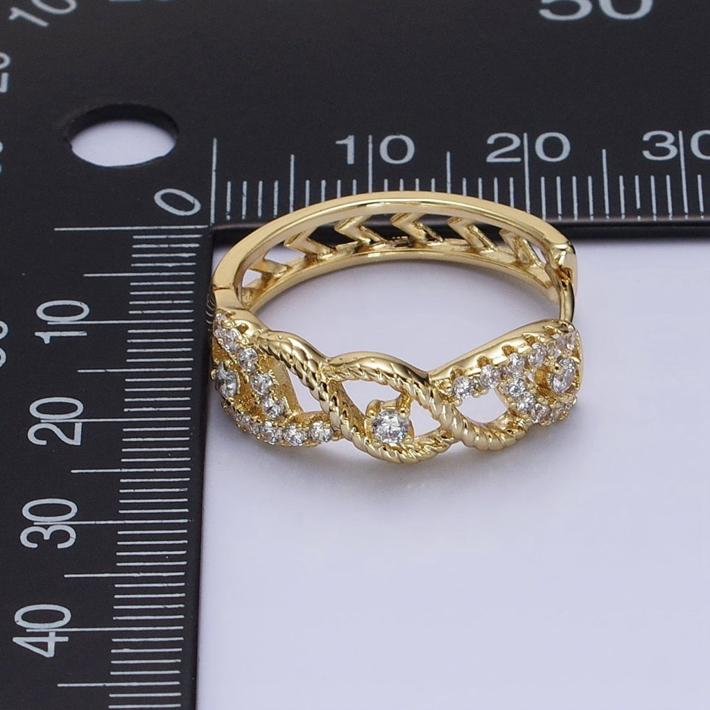 14K Gold plated Braided Twist Micro Paved CZ Open Filigree Endless Hoop Huggie Earrings | AD1387 - DLUXCA