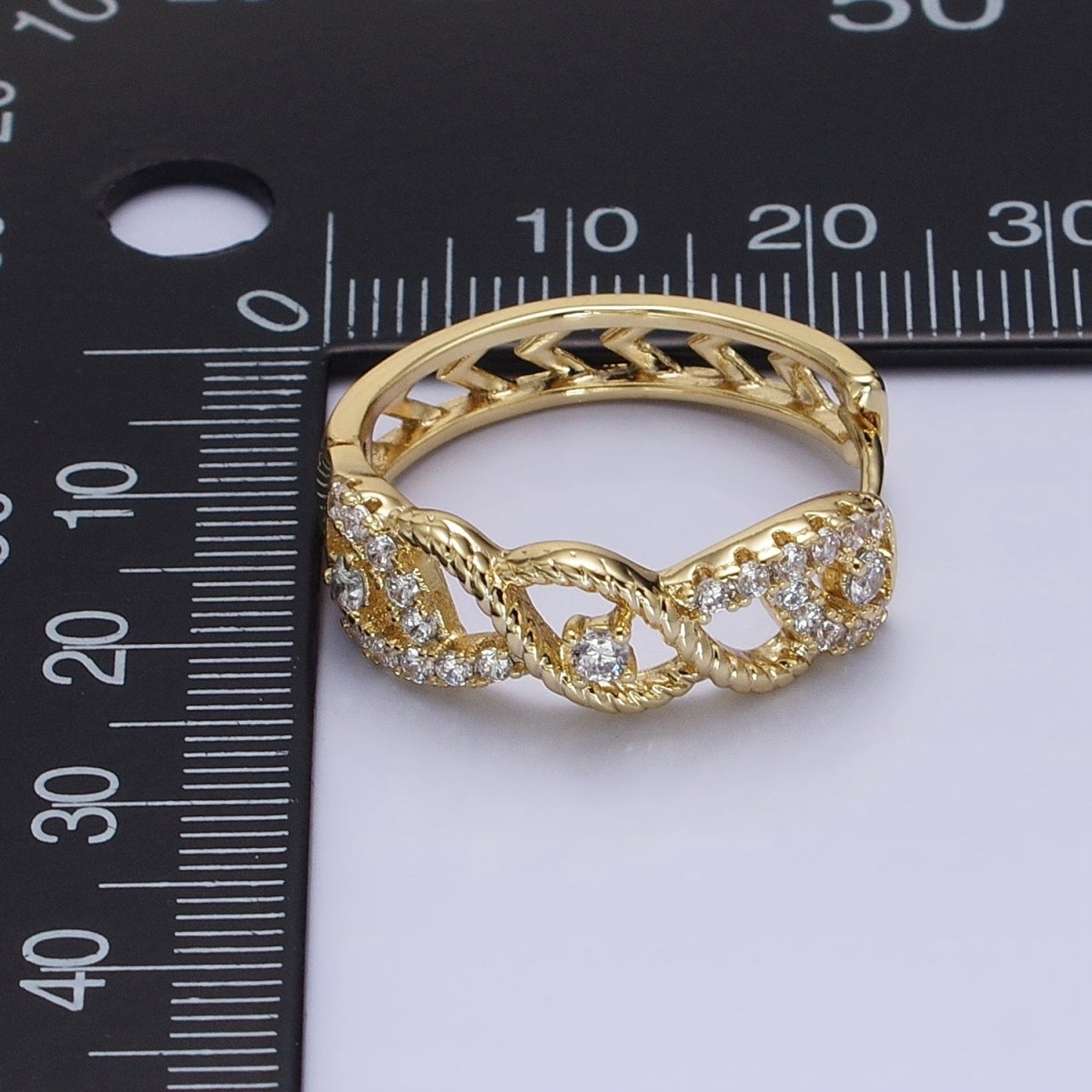 14K Gold plated Braided Twist Micro Paved CZ Open Filigree Endless Hoop Huggie Earrings | AD1387 - DLUXCA