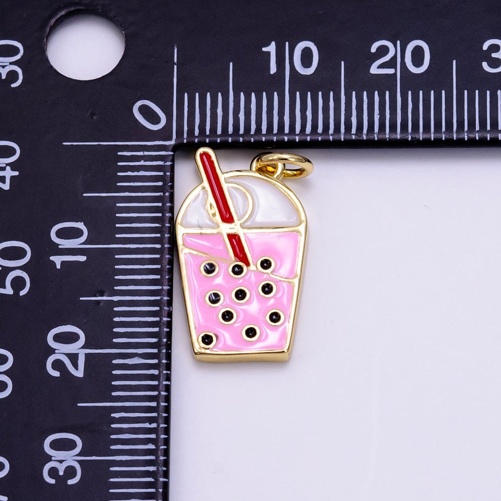 14K Gold plated Bubble Boba Drink Pink Enamel Charm | AG755 - DLUXCA