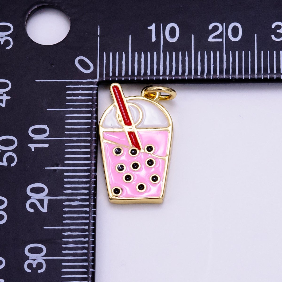 14K Gold plated Bubble Boba Drink Pink Enamel Charm | AG755 - DLUXCA