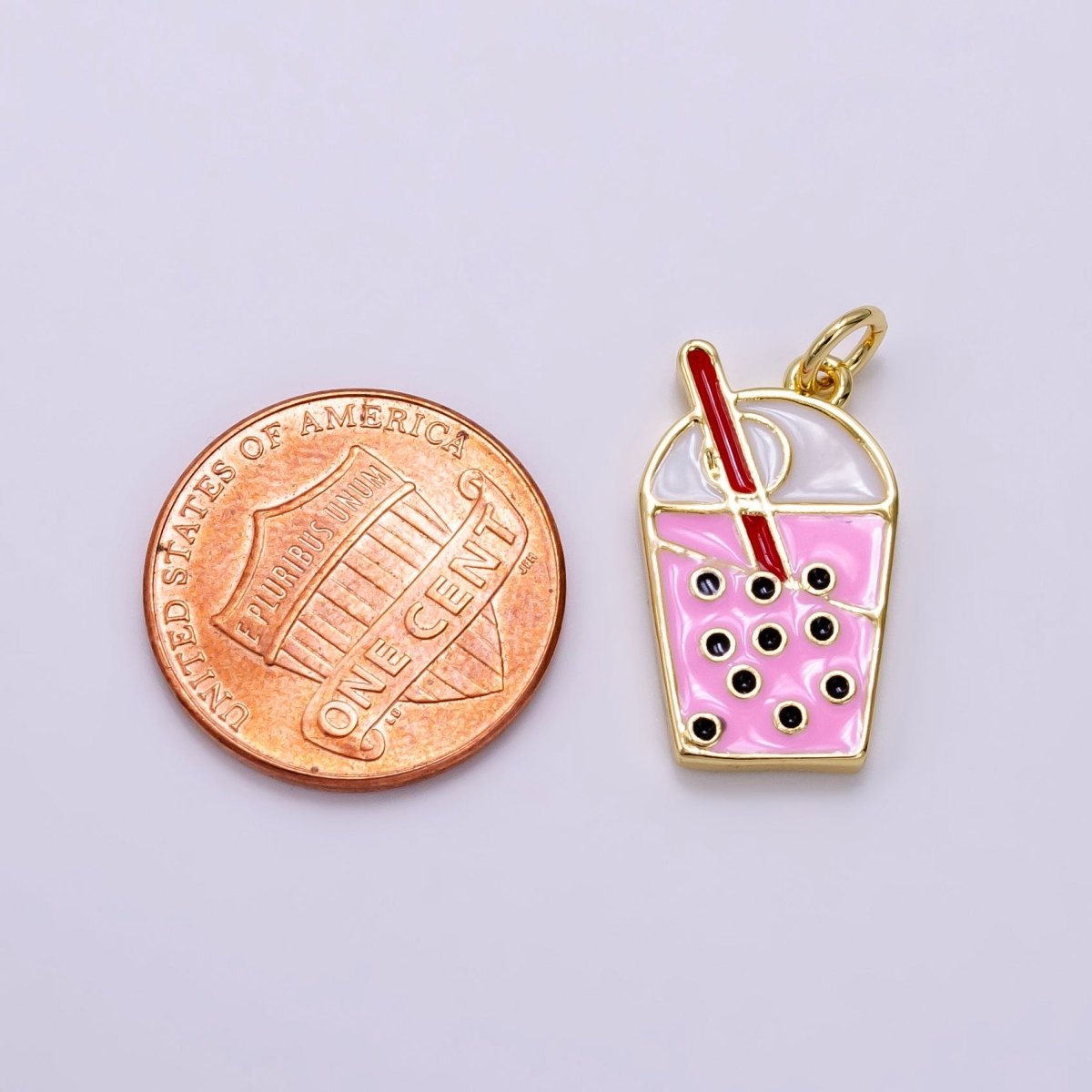 14K Gold plated Bubble Boba Drink Pink Enamel Charm | AG755 - DLUXCA