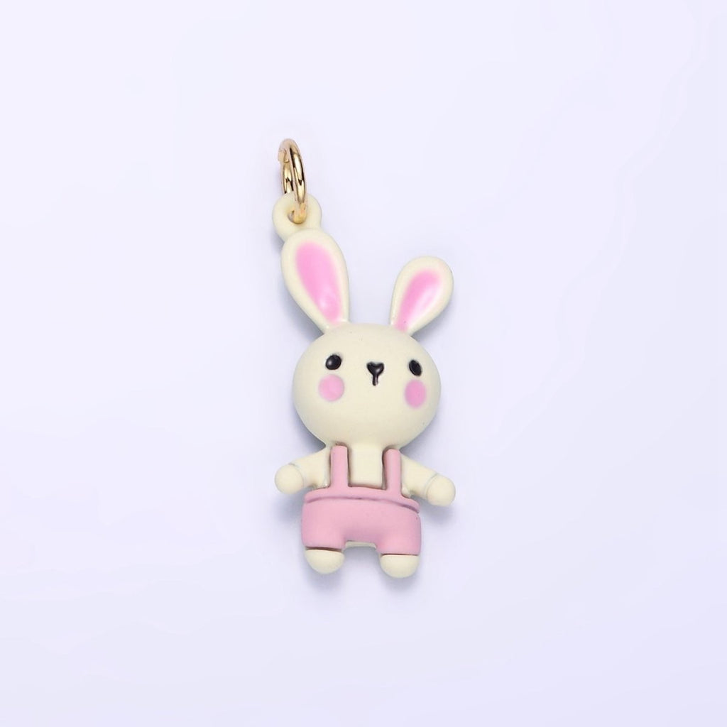 14K Gold plated Bunny Rabbit Overalls Mini Charm | D056 - DLUXCA