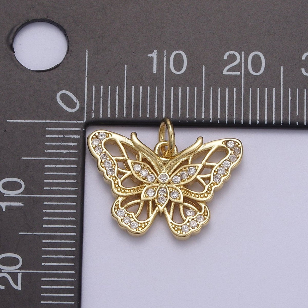 14k Gold plated Butterfly Charm Mini Mariposa Pendant Micro Pave Animal Insect Jewelry Inspired N-667 - DLUXCA
