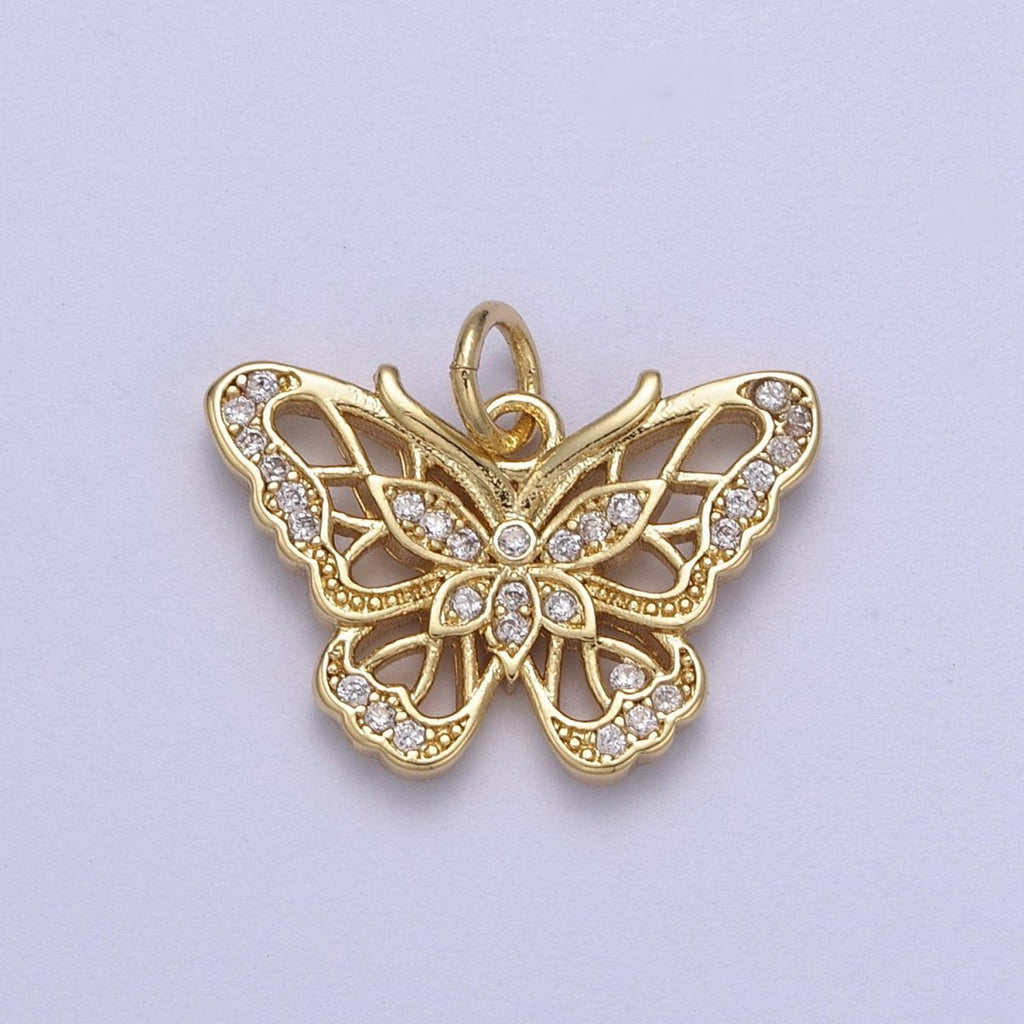 14k Gold plated Butterfly Charm Mini Mariposa Pendant Micro Pave Animal Insect Jewelry Inspired N-667 - DLUXCA