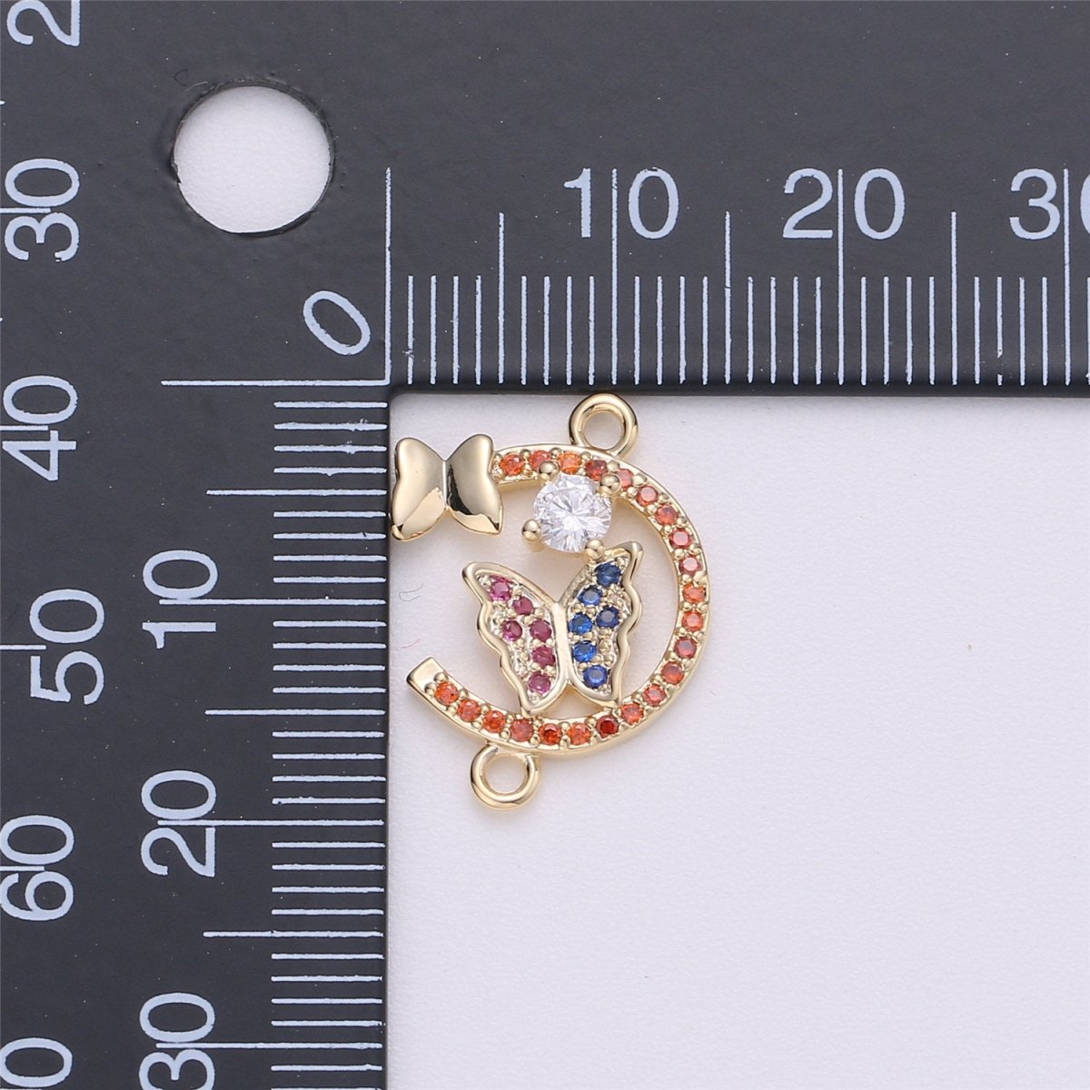 14k Gold plated Butterfly Connector Micro Pave Butterfly Charm CZ Bracecklace Pendantlet Connector Charm, Ne Double Bail Red Blue F-259 - DLUXCA