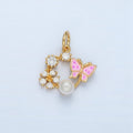 14K Gold plated Butterfly Enamel CZ Flower Pearl Open Round Charm | AG946 - DLUXCA
