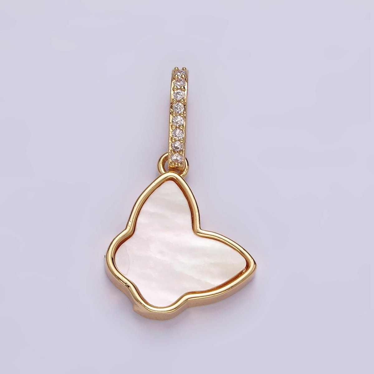 14K Gold plated Butterfly Shell Pearl Micro Paved CZ Bail Pendant | AH054 - DLUXCA