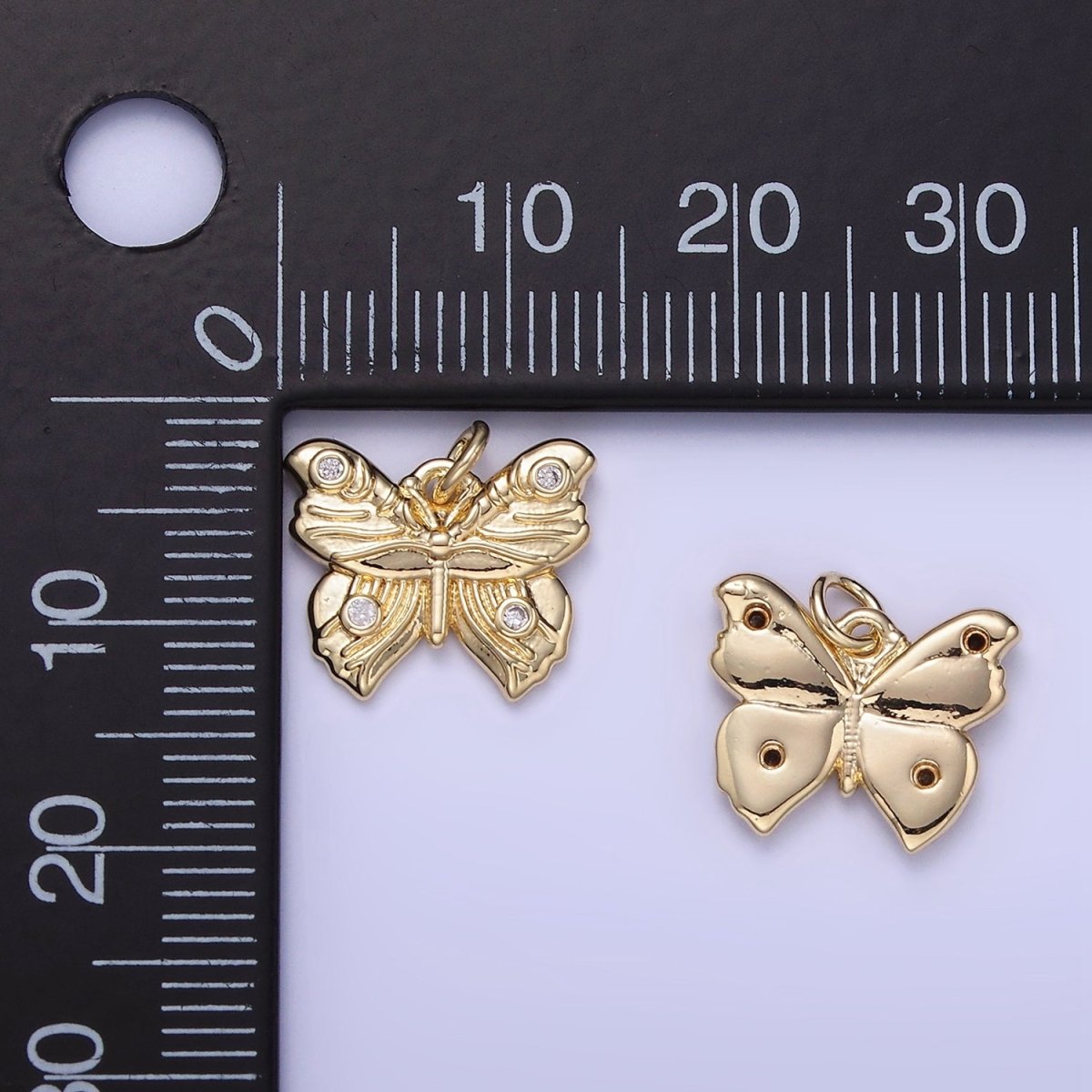 14K Gold plated Butterfly Wings CZ Lined Artisan Charm | W655 - DLUXCA