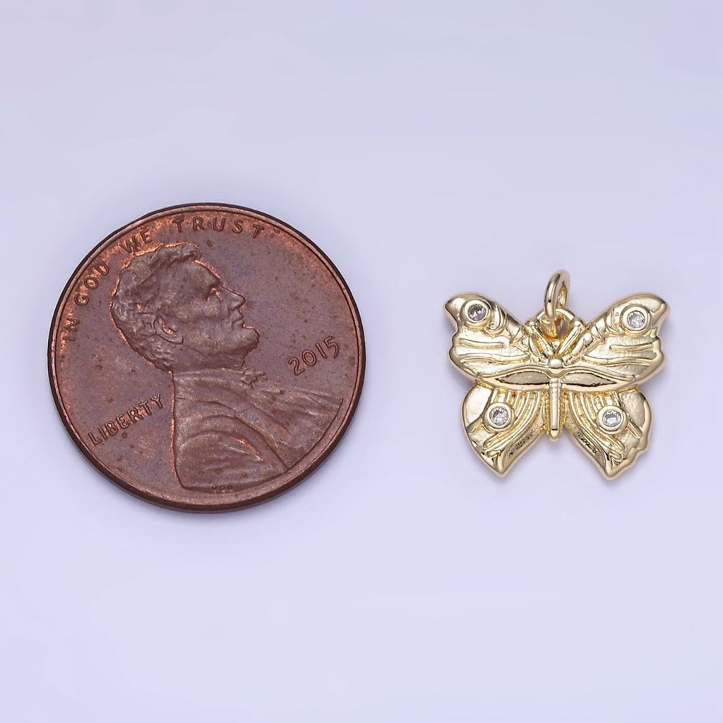 14K Gold plated Butterfly Wings CZ Lined Artisan Charm | W655 - DLUXCA