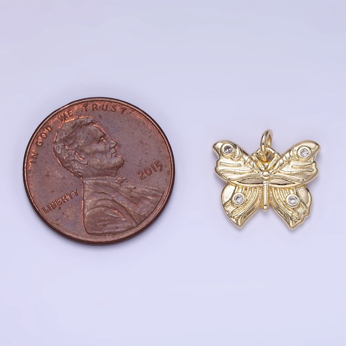 14K Gold plated Butterfly Wings CZ Lined Artisan Charm | W655 - DLUXCA