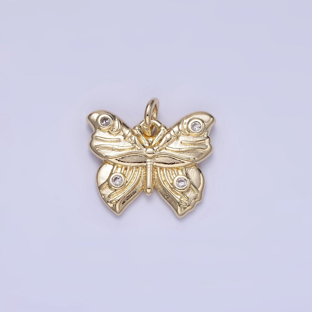 14K Gold plated Butterfly Wings CZ Lined Artisan Charm | W655 - DLUXCA