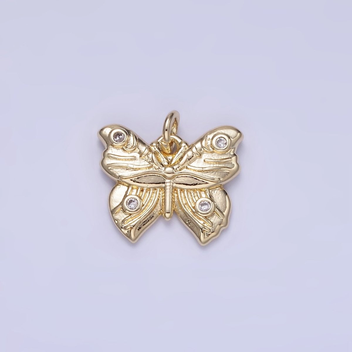14K Gold plated Butterfly Wings CZ Lined Artisan Charm | W655 - DLUXCA