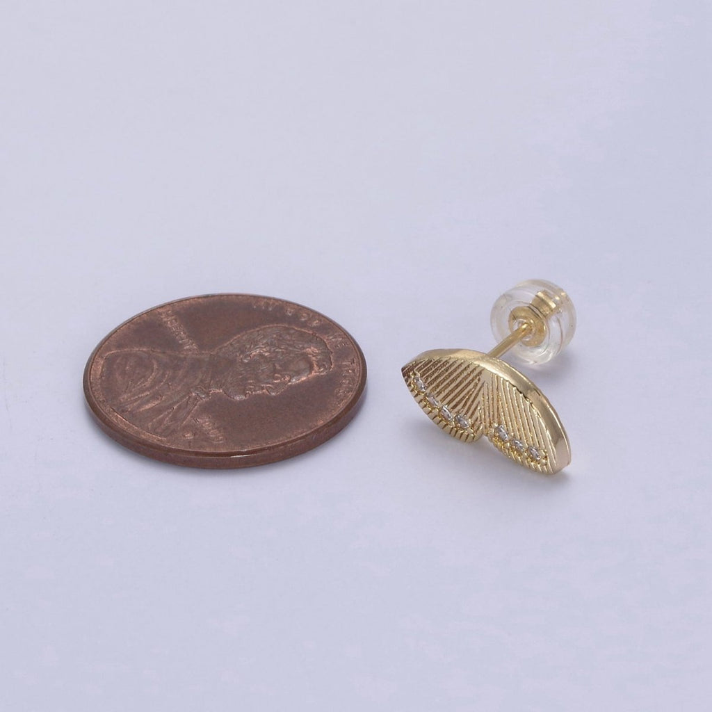 14K Gold plated Butterfly Wings Micro Paved CZ Lined Stud Earrings Set | T308 - DLUXCA
