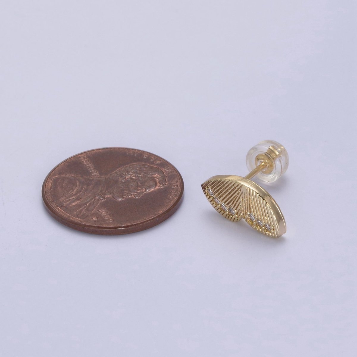 14K Gold plated Butterfly Wings Micro Paved CZ Lined Stud Earrings Set | T308 - DLUXCA