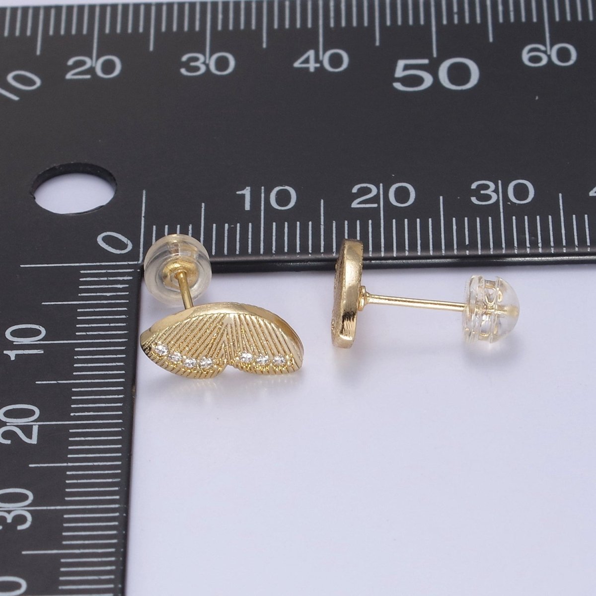 14K Gold plated Butterfly Wings Micro Paved CZ Lined Stud Earrings Set | T308 - DLUXCA