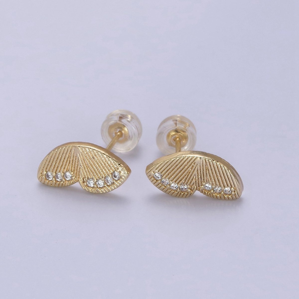 14K Gold plated Butterfly Wings Micro Paved CZ Lined Stud Earrings Set | T308 - DLUXCA