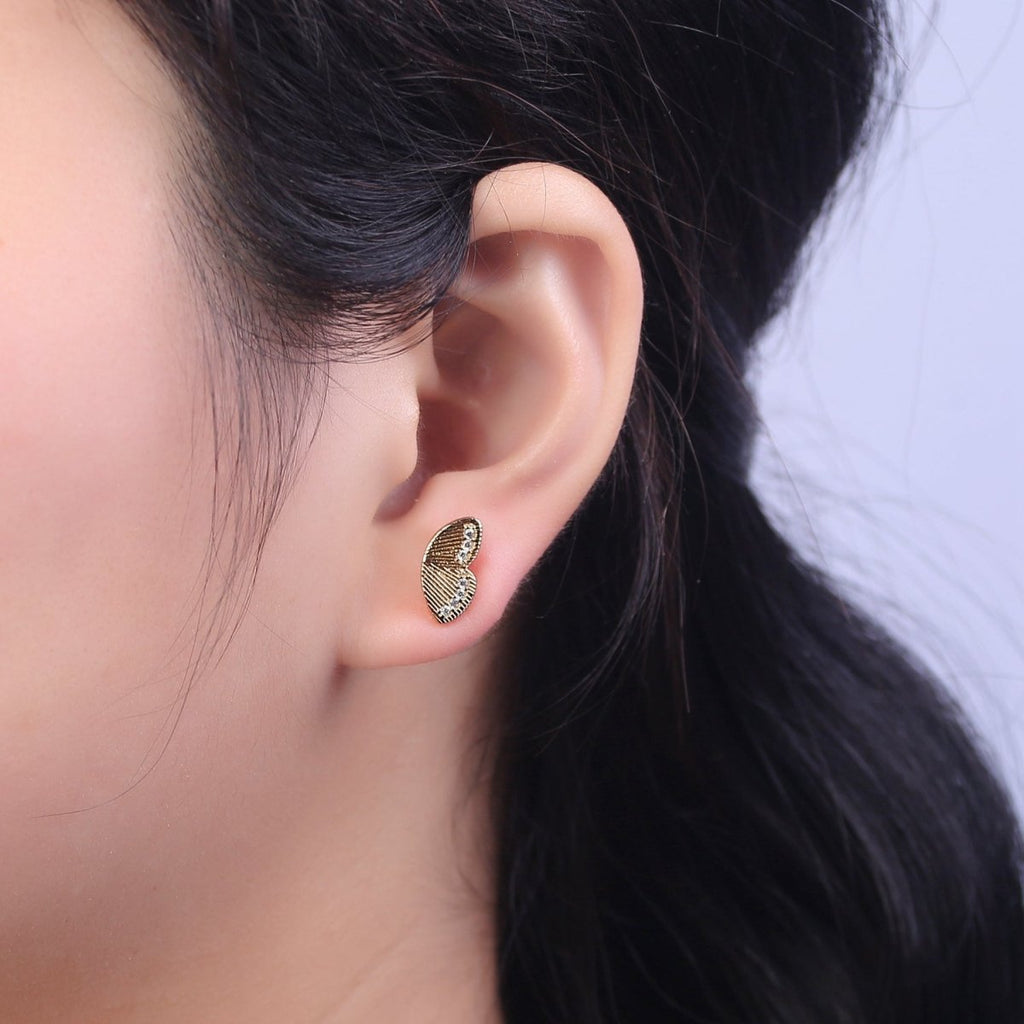 14K Gold plated Butterfly Wings Micro Paved CZ Lined Stud Earrings Set | T308 - DLUXCA