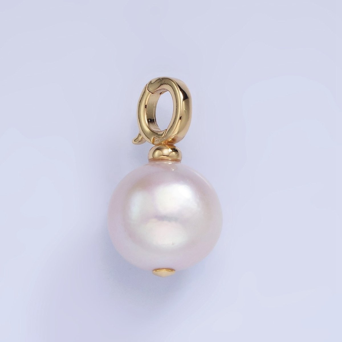 14K Gold plated Button Freshwater Pearl Drop Snap Latch Bail Pendant in Gold & Silver | P1699