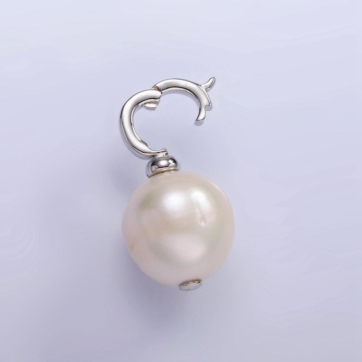 14K Gold plated Button Freshwater Pearl Drop Snap Latch Bail Pendant in Gold & Silver | P1699