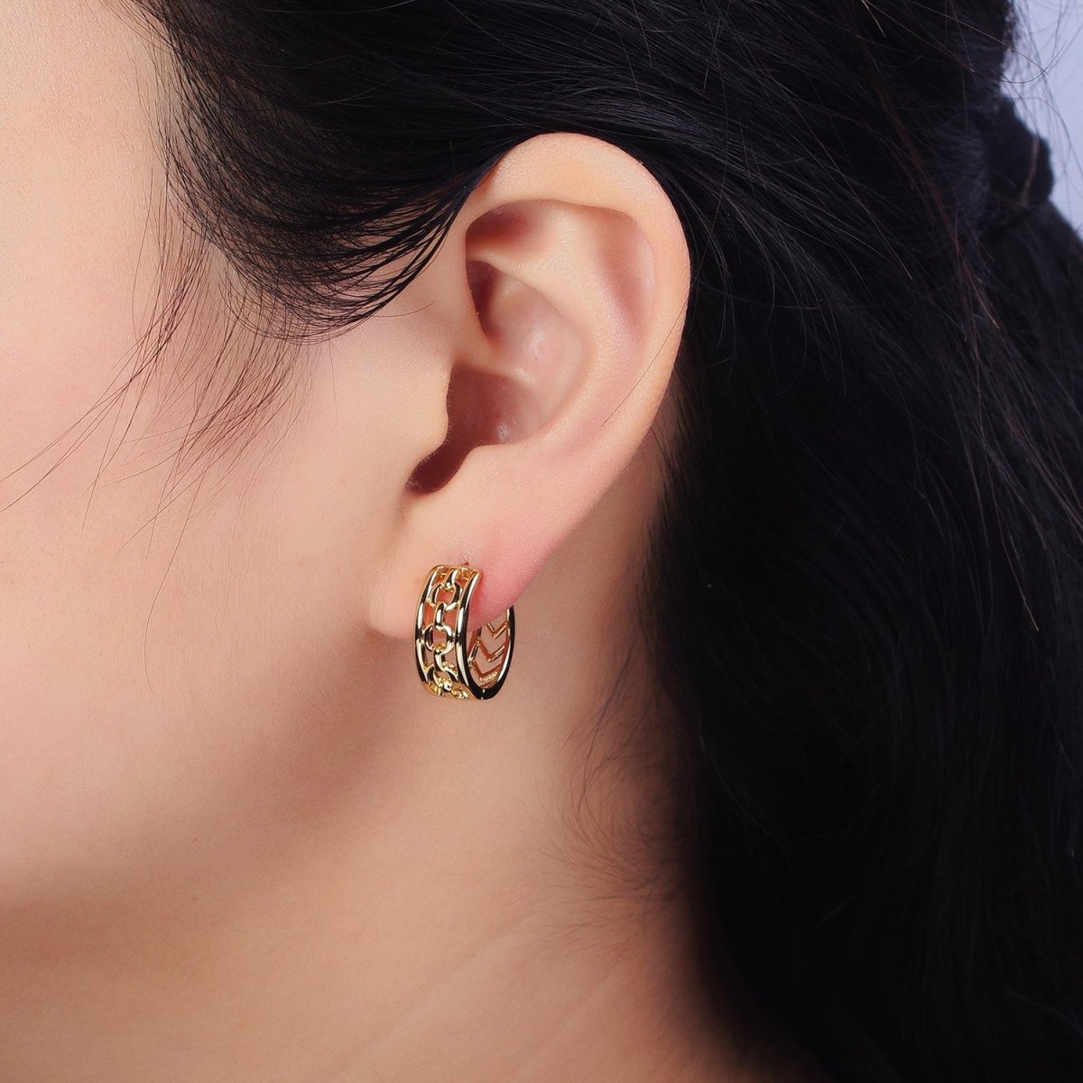 14K Gold plated Cable Link Arrow 17.5mm Geometric Hoop Earrings | AB239 - DLUXCA